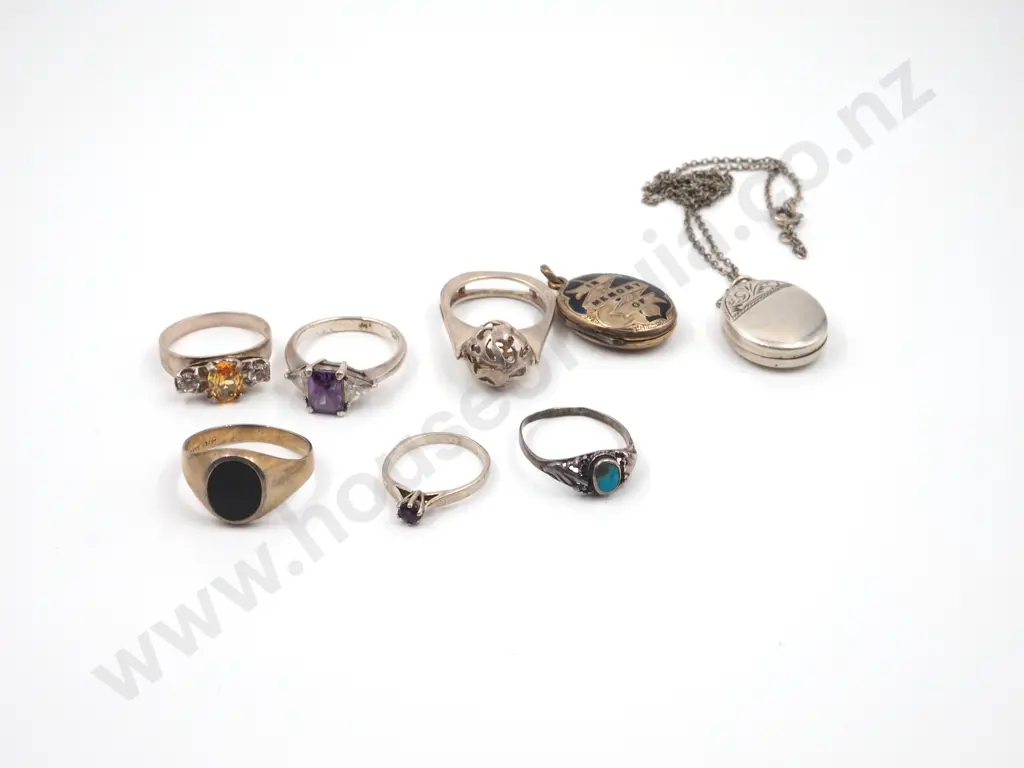 Assorted Bag of Sterling Silver Jewellery & Antique Rolled Gold In Memoriam Pendant w Enamel Loss Image 1++