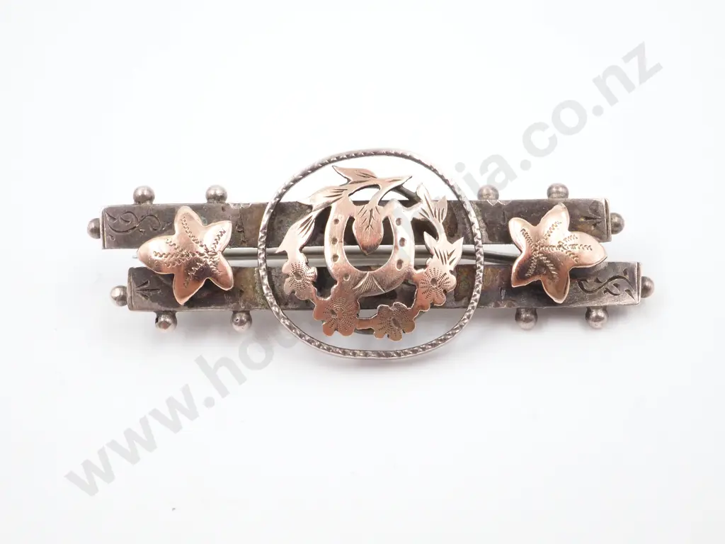 Victorian S/S & 9ct Gold Brooch w HorseShoe.  Hallmarked Image 1++