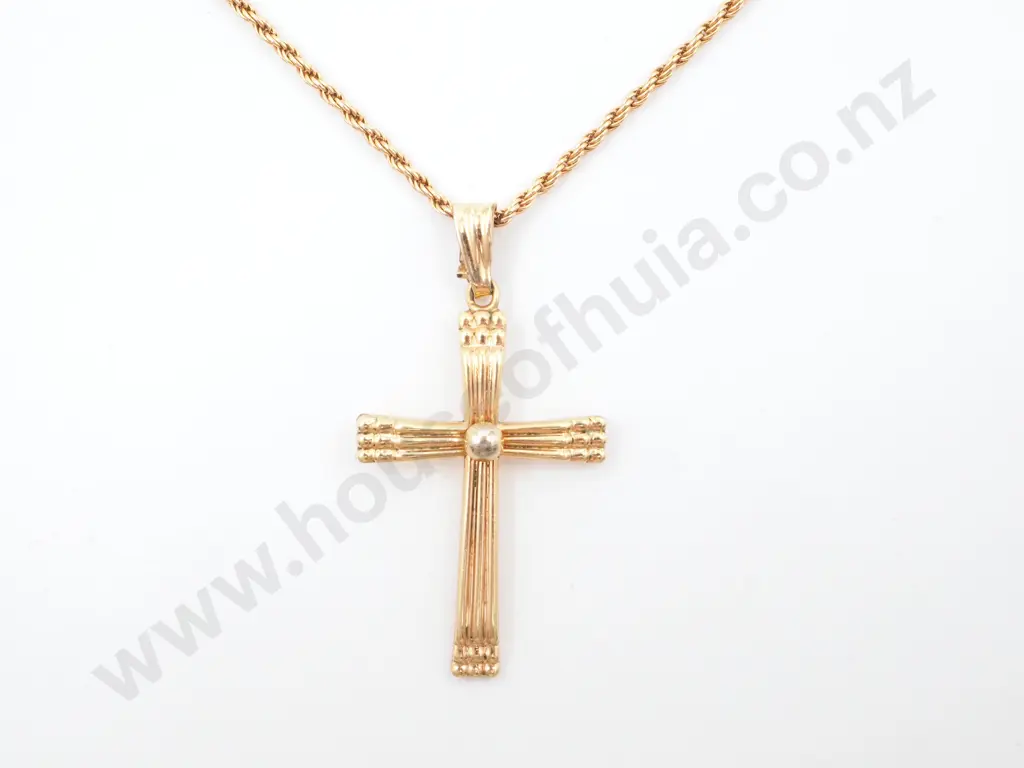 14ct Gold Cross on 9ct Gold Twist Chain Image 1++