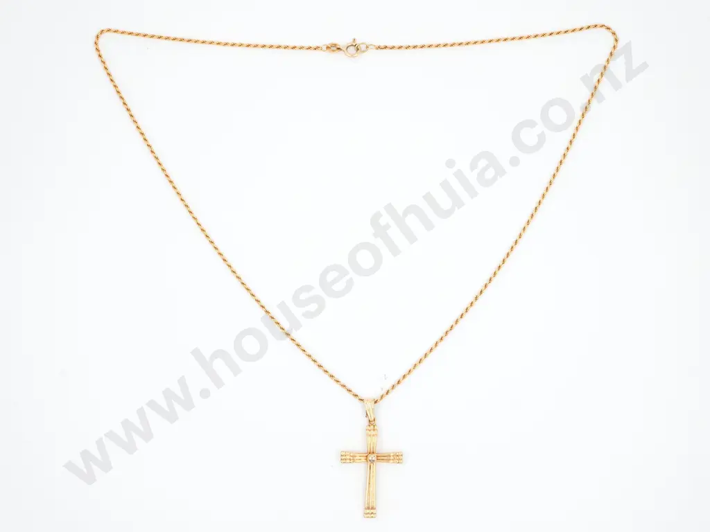 14ct Gold Cross on 9ct Gold Twist Chain Image 1++