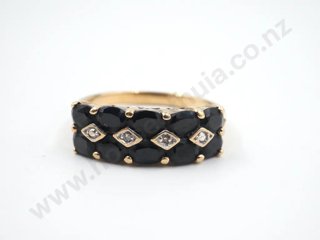 9ct Gold Diamond & Sapphire Ring Image 1++