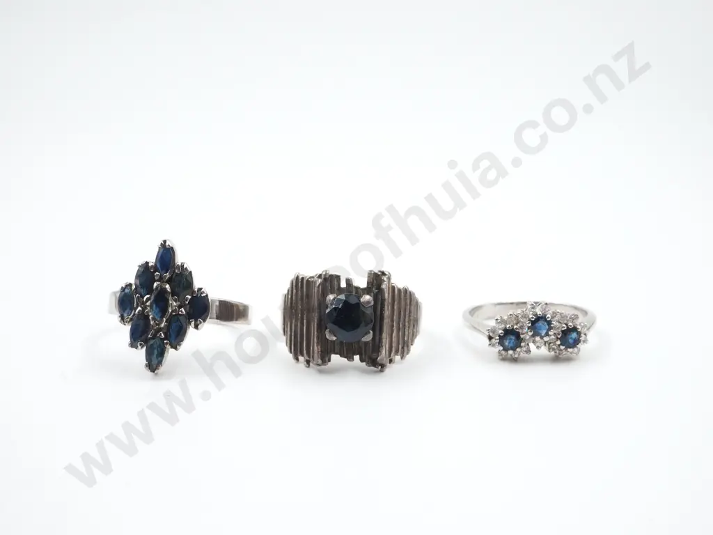 Three Stylish Sterling Silver Sapphire Rings Image 1++