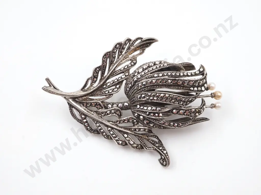 Sterling Silver Marcasite Brooch Image 1++