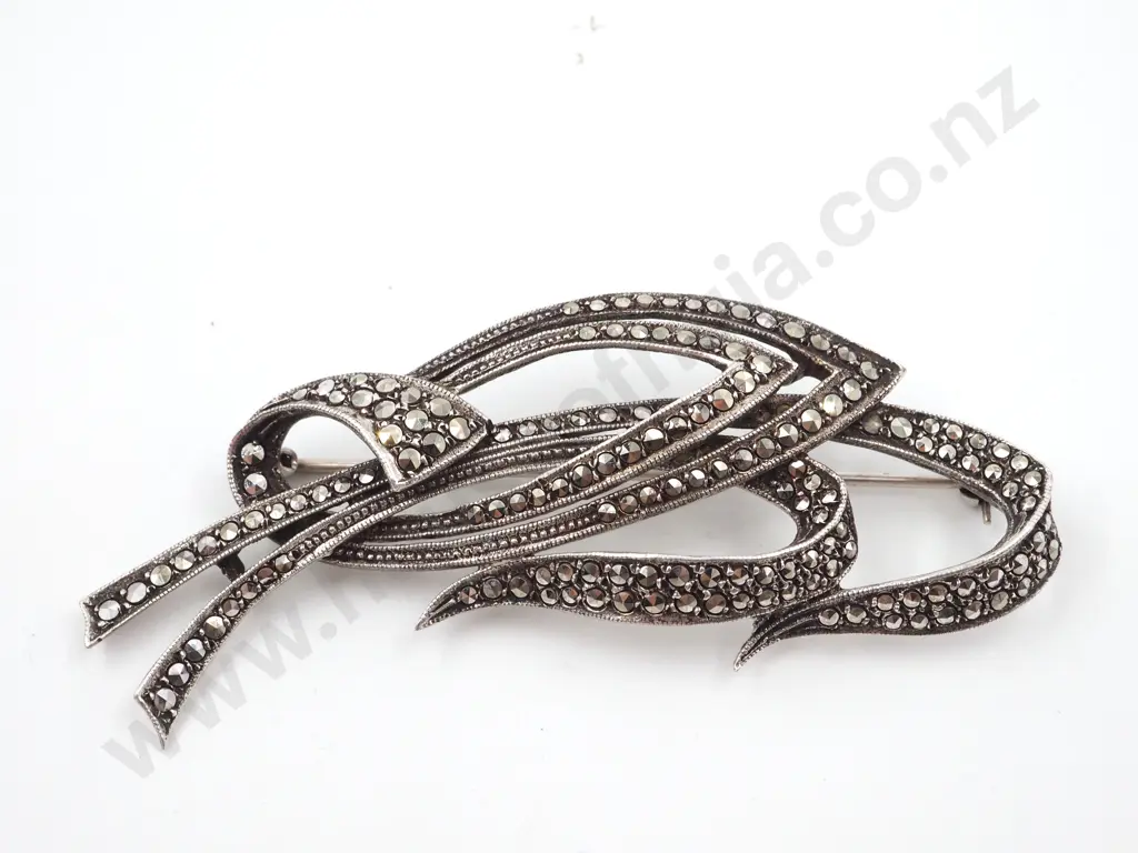 Sterling Silver Marcasite Brooch Image 1++