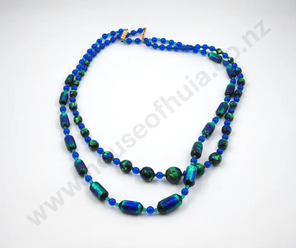 Blue & Green Bead Glass Necklaces Image 1++