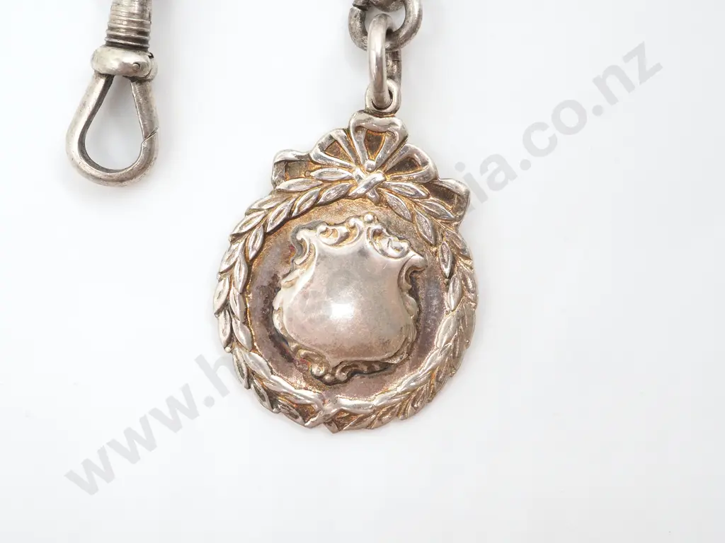 Antique Sterling Silver Hallmarked Graduated Curb Link Single Albert Chain Image 1++