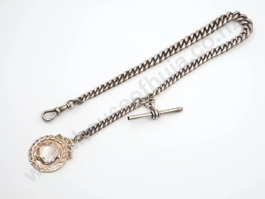 Antique Sterling Silver Hallmarked Graduated Curb Link Single Albert Chain Image 1++