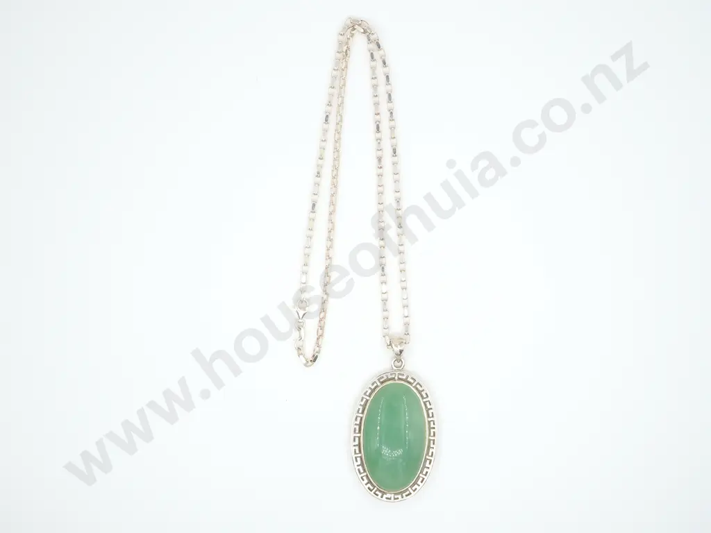 Modern Sterling Silver Chain & Jade Pendant Image 1++