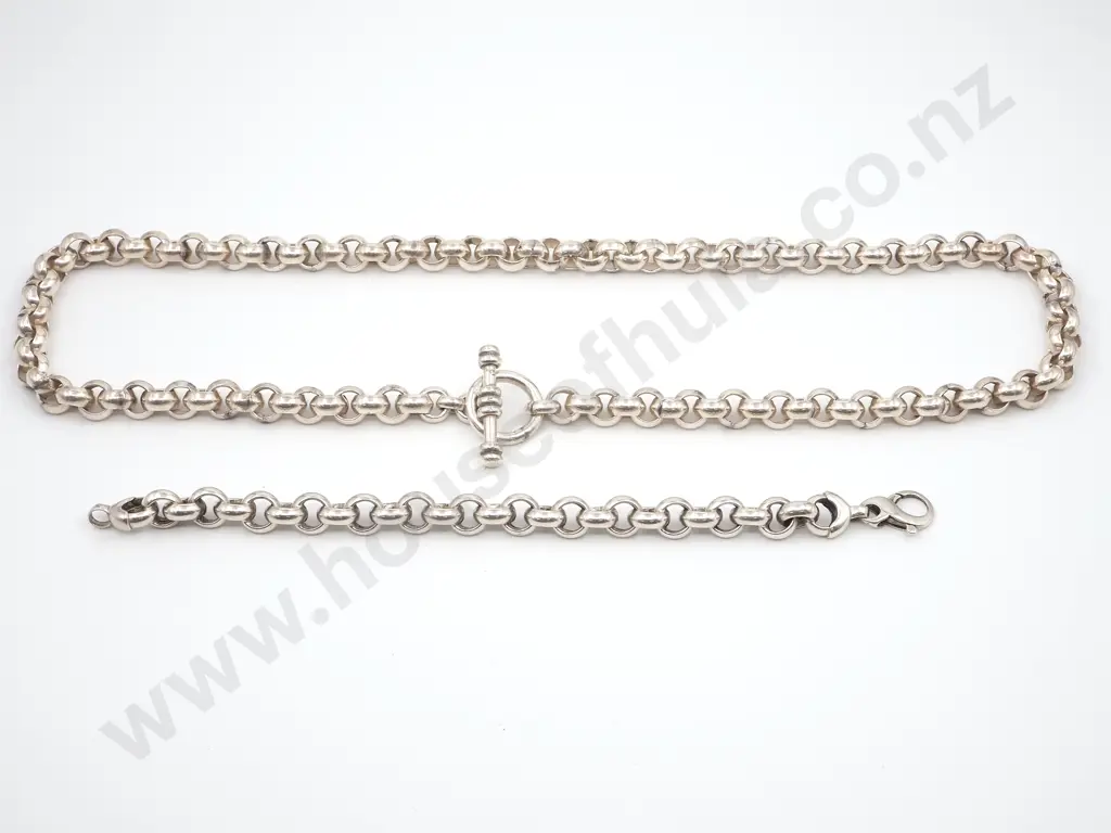 Large Sterling Silver Belcher Necklace & Bracelet Image 1++