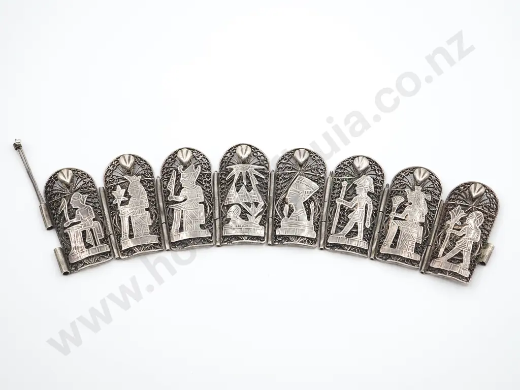 Vintage Sterling Silver Filigree Egyptian Bracelet, 70.06 grams Image 1++