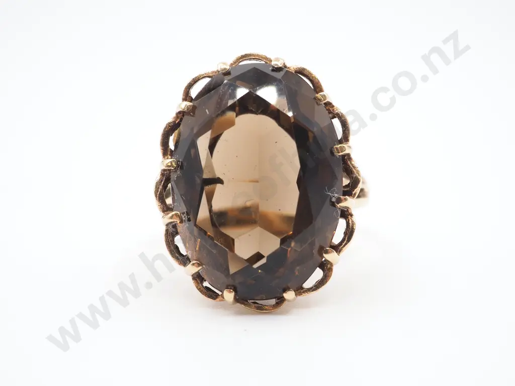 Large 9ct Gold Smoky Quartz Ring Image 1++