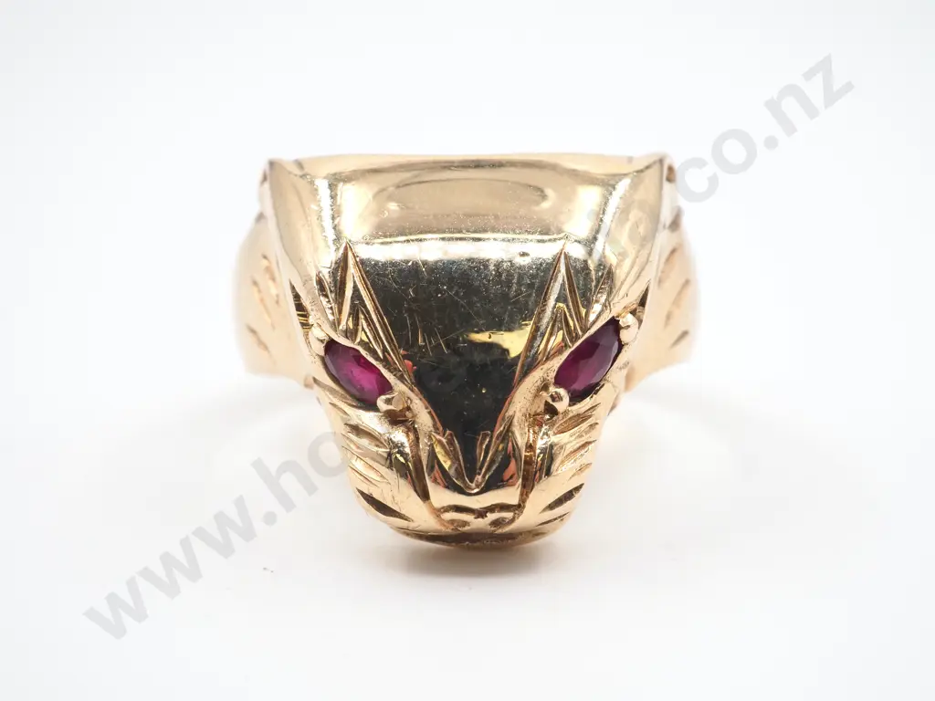 9ct Gold Cartier Style Panther Ring w Ruby Eyes Image 1++