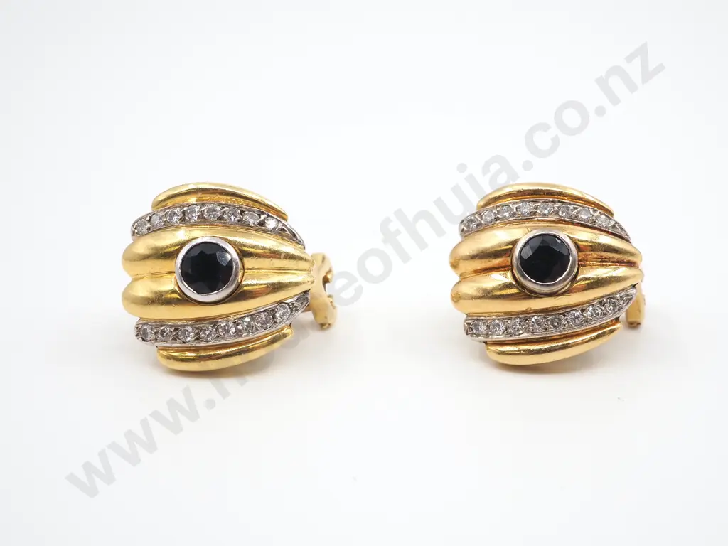 Handcrafted 18ct Gold, Sapphire & Diamond Articulated Earrings Image 1++