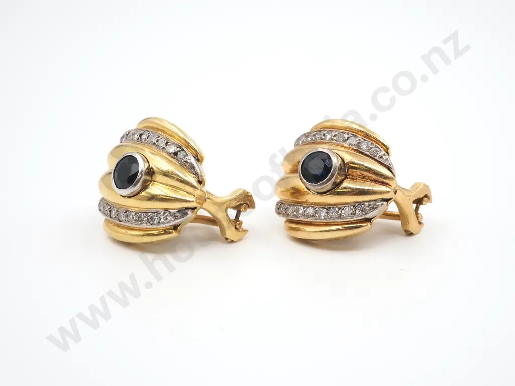 Handcrafted 18ct Gold, Sapphire & Diamond Articulated Earrings Image 1++