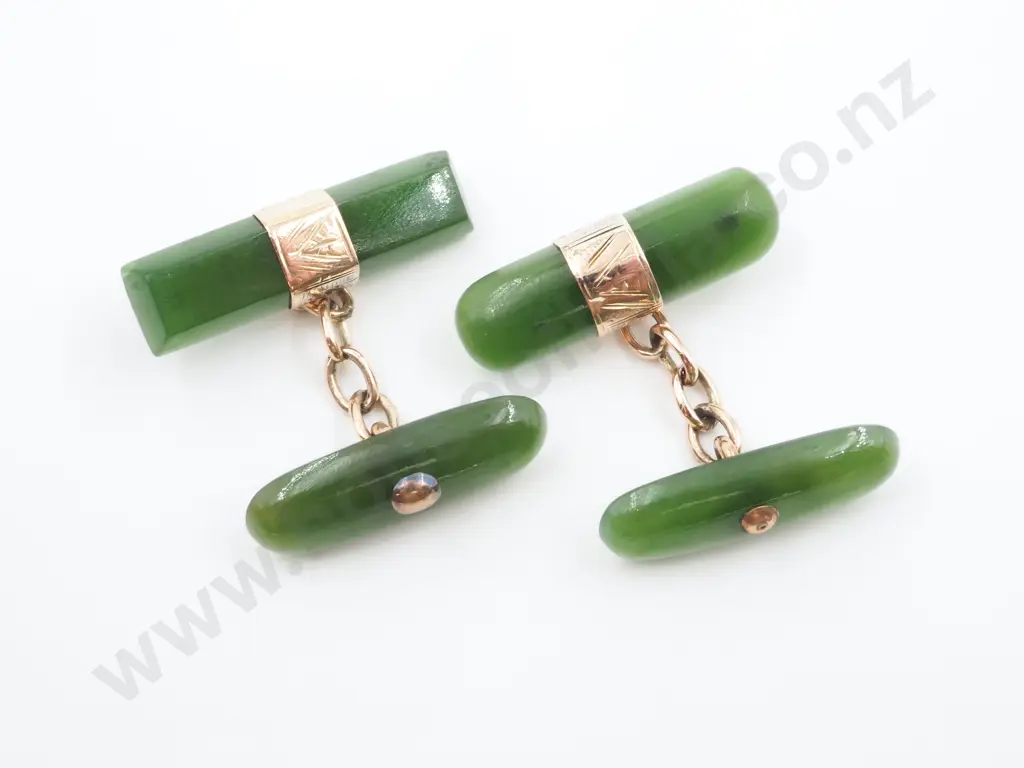 Colonial 9ct Gold Greenstone Cufflinks Image 1++