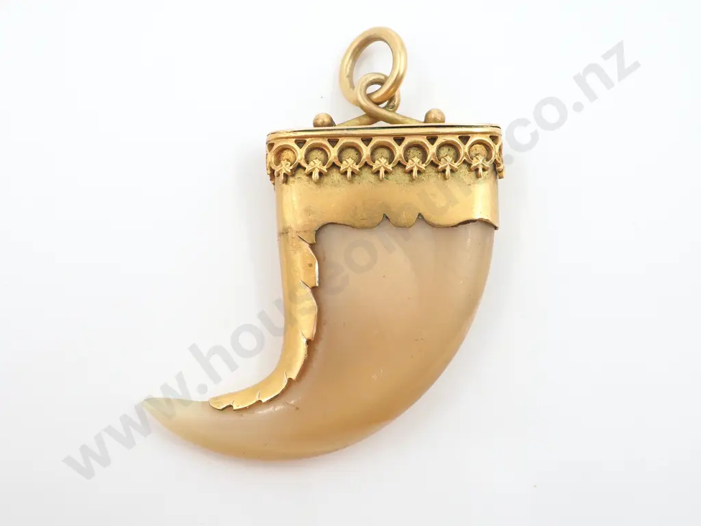 Antique Tiger Claw Pendant set in 9ct Gold w Gallery Decoration Image 1++
