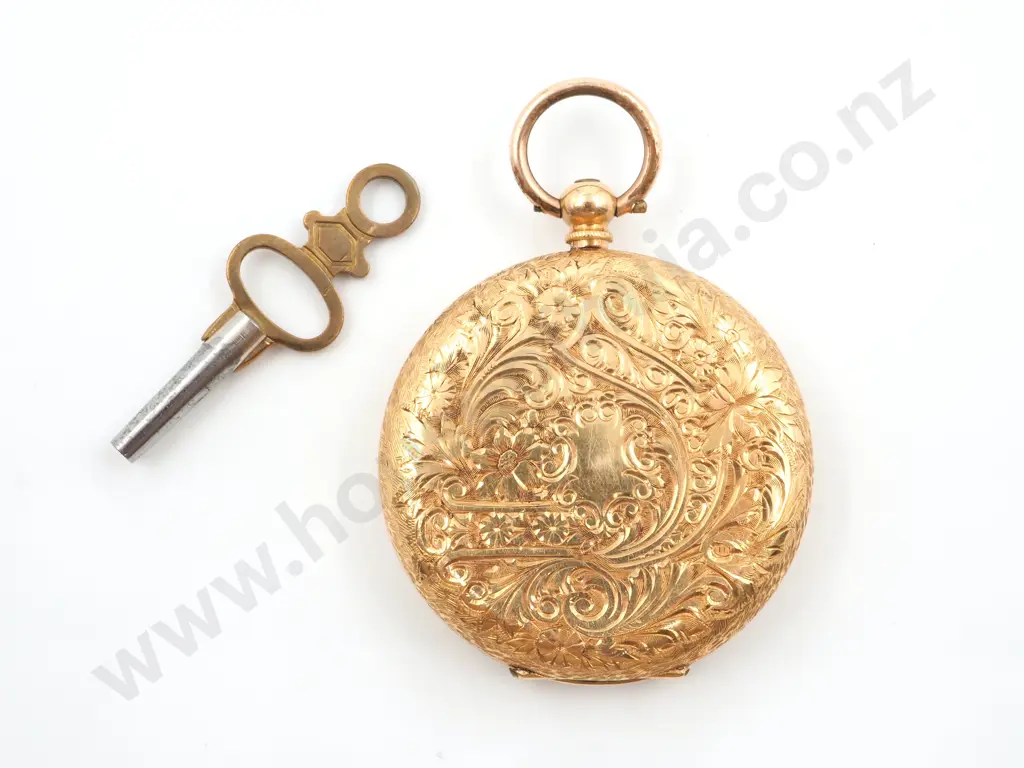 Antique 18ct Gold Pocket Watch w Key Image 1++