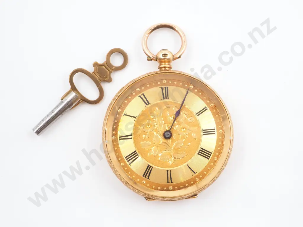 Antique 18ct Gold Pocket Watch w Key Image 1++
