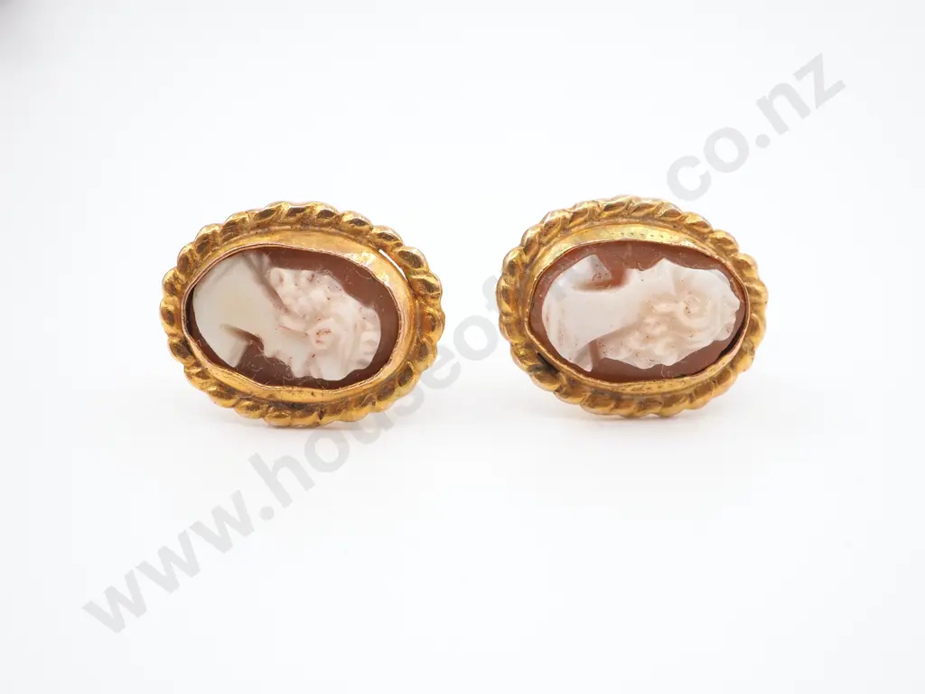Large Cased 9ct Gold Cameo w Two Earrings Image 1++
