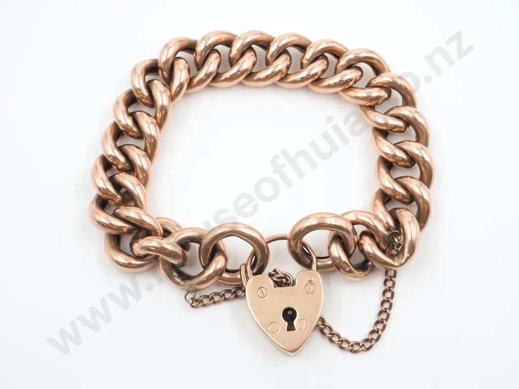 Significant 9ct Rose Gold Bracelet w Heart Locket Image 1++