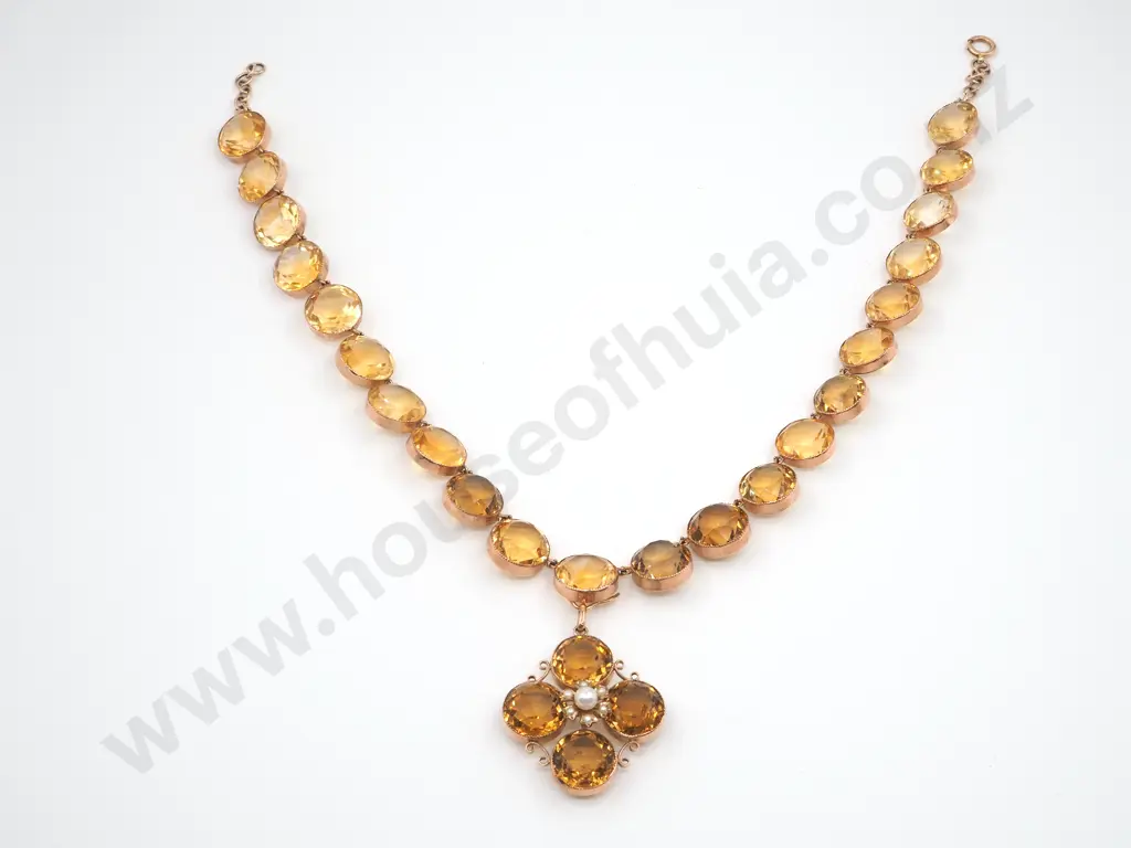 Exceptional Victorian Citrine Necklace & Pendant in 9ct Gold Image 1++