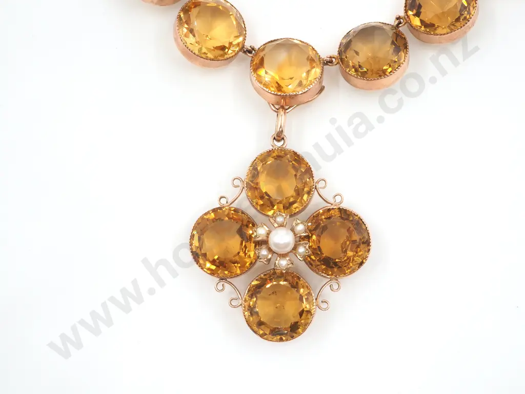Exceptional Victorian Citrine Necklace & Pendant in 9ct Gold Image 1++