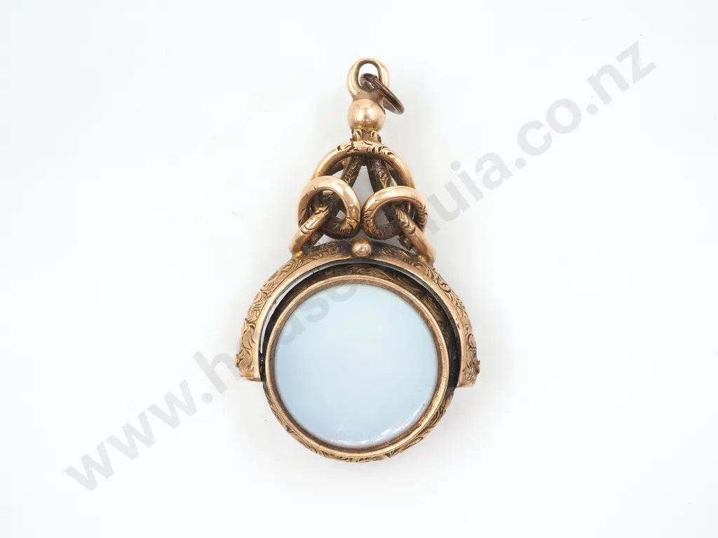 Antique Highly Engraved 9ct Gold Bloodstone & Carnelian Fob Spinner Image 1++