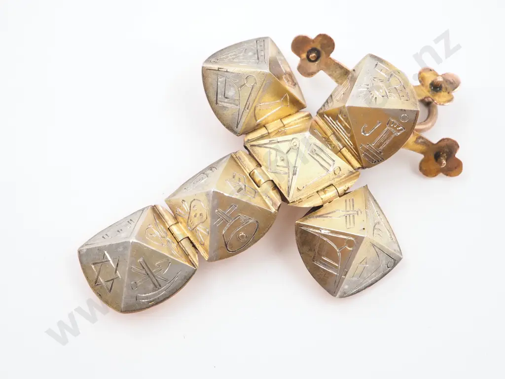 Antique 9ct Rose Gold & Silver Masonic Ball Pendant Image 1++