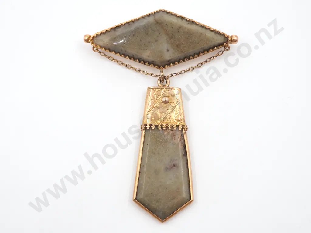 Important New Zealand Colonial 15ct Gold Bearing Quartz Brooch w Suspended Pendant Image 1++