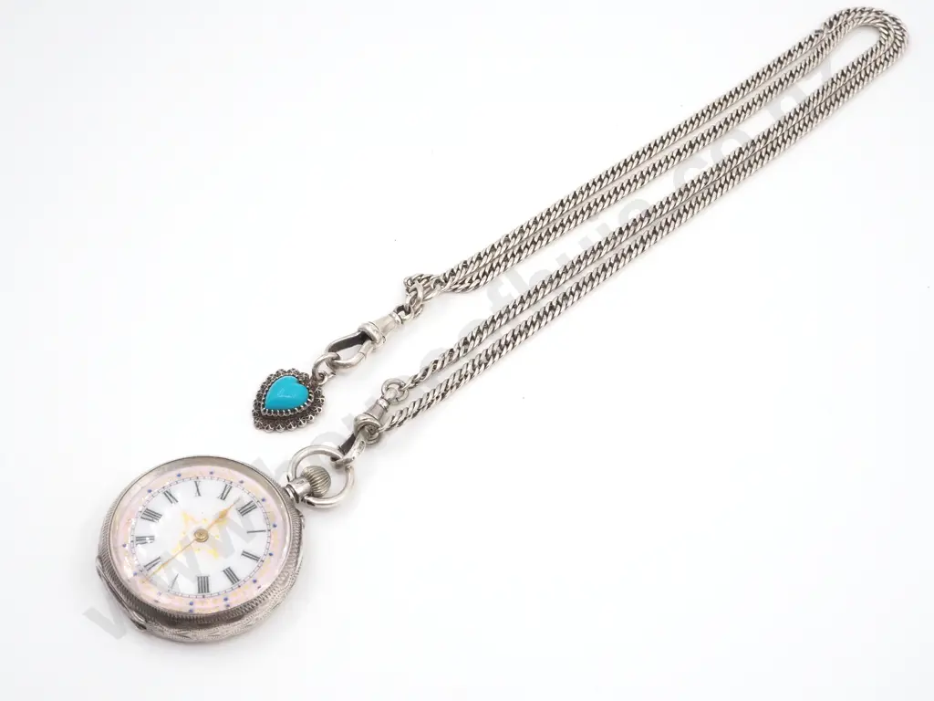 Fancy Sterling Silver Pocket Watch on Double Twisted Curb Chain Image 1++