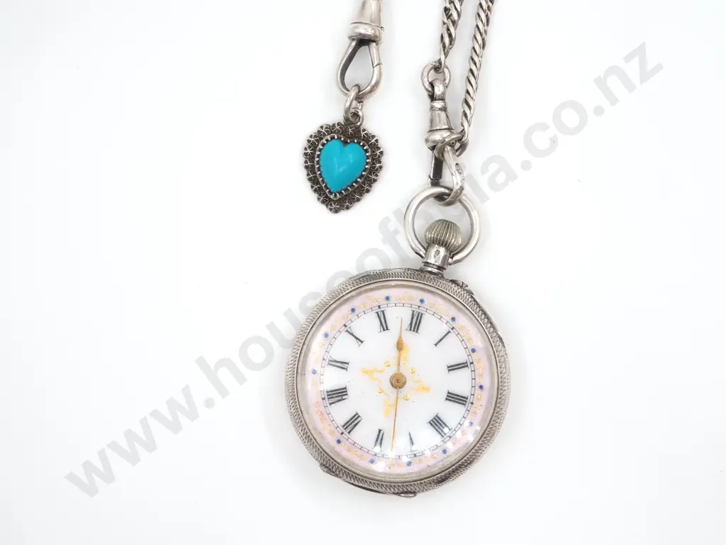 Fancy Sterling Silver Pocket Watch on Double Twisted Curb Chain Image 1++