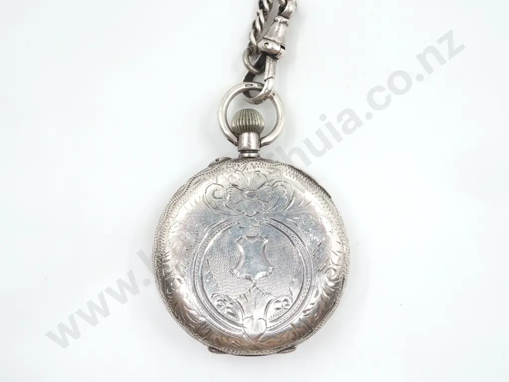Fancy Sterling Silver Pocket Watch on Double Twisted Curb Chain Image 1++