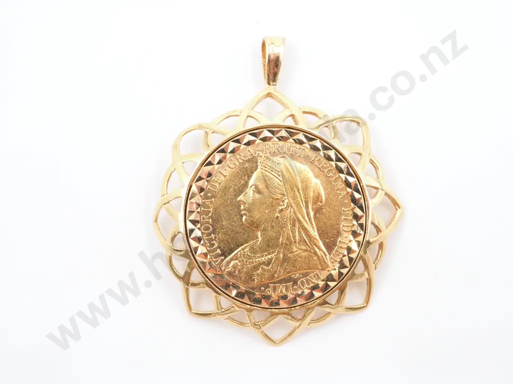 1896 Melbourne Full Sovereign Pendant in 9ct Gold Mount Image 1++