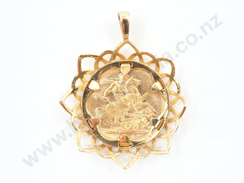 1896 Melbourne Full Sovereign Pendant in 9ct Gold Mount Image 1++