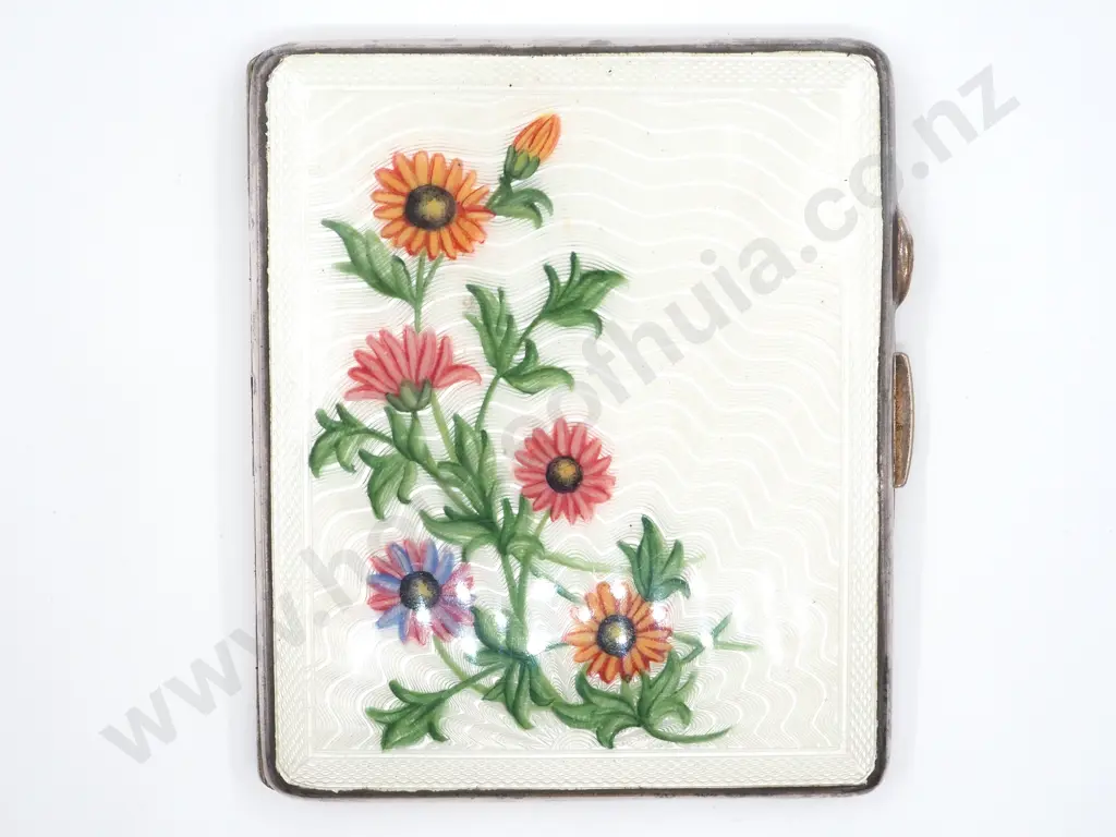 Vintage Sterling Silver Fancy Enamelled Cigarette Case Image 1++