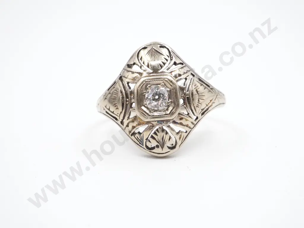 18ct White Gold & Diamond Art Deco Ring w Valuation Image 1++