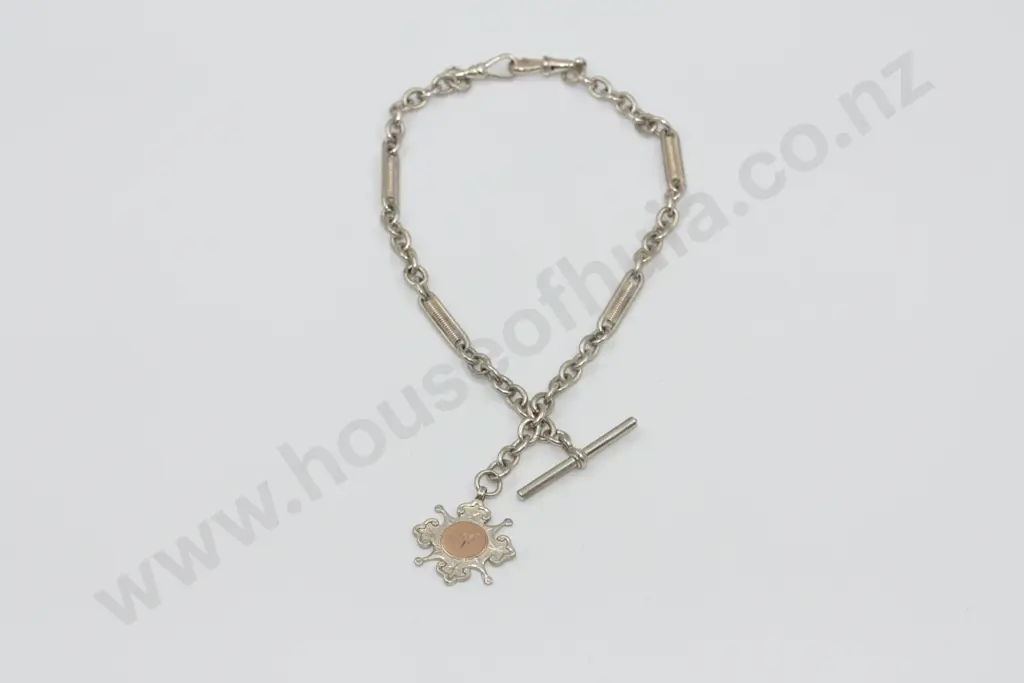 Sterling Silver Fob Chain with 9ct Gold Mounted Award Fob Image 1++