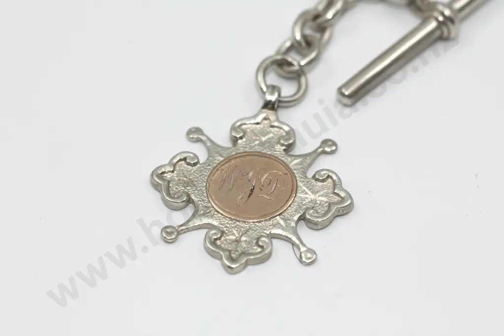 Sterling Silver Fob Chain with 9ct Gold Mounted Award Fob Image 1++