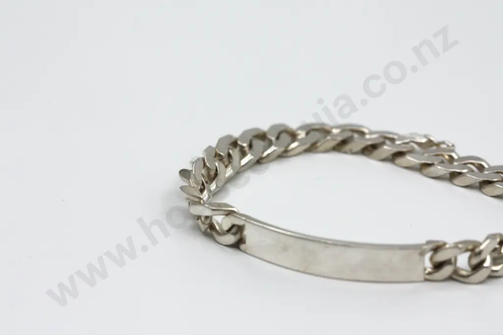 Sterling Silver Curb Link Bracelet with Plain Inscription Tag Image 1++