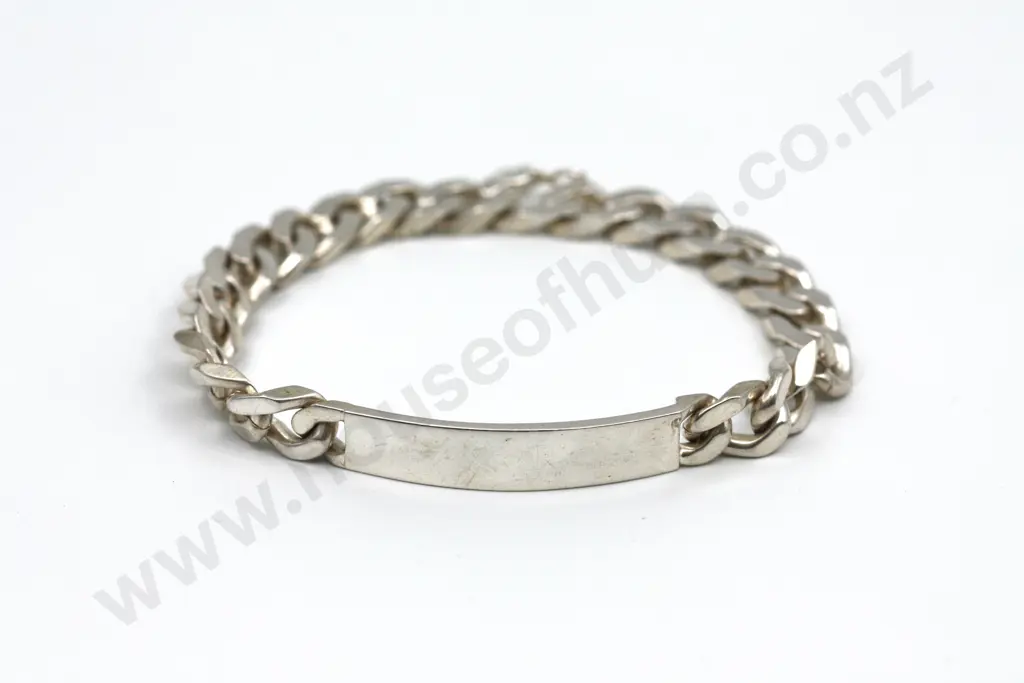 Sterling Silver Curb Link Bracelet with Plain Inscription Tag Image 1++