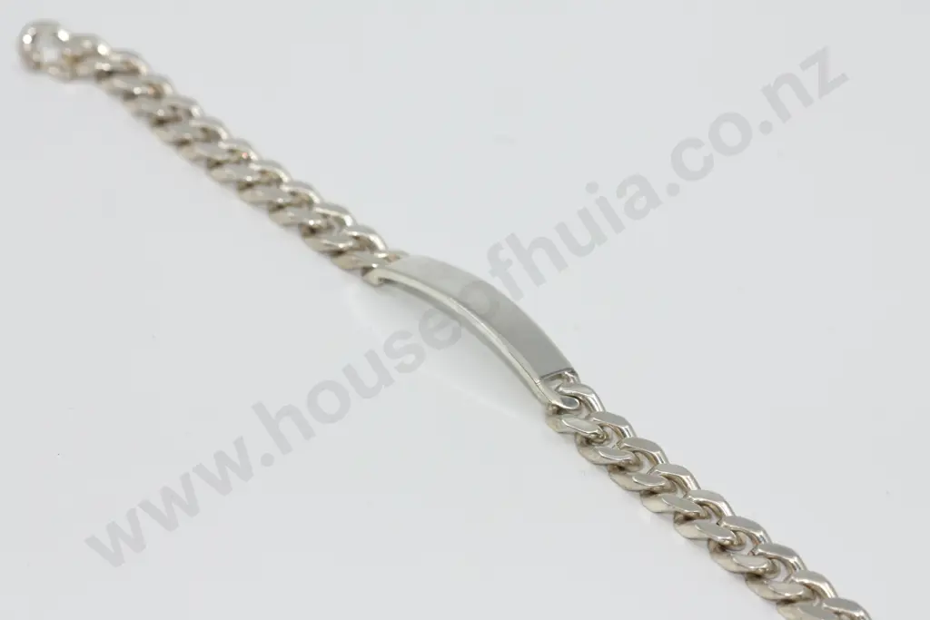 Sterling Silver Curb Link Bracelet with Plain Inscription Tag Image 1++