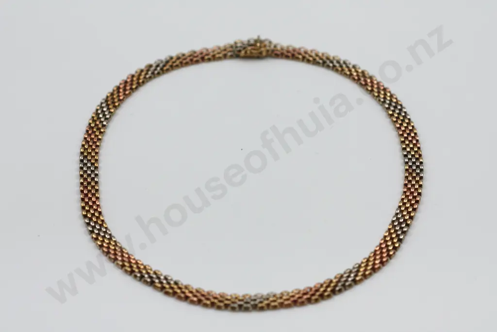 Fine Tri-Colour 9ct Gold Chain 3 Row Chain Link Necklace Image 1++
