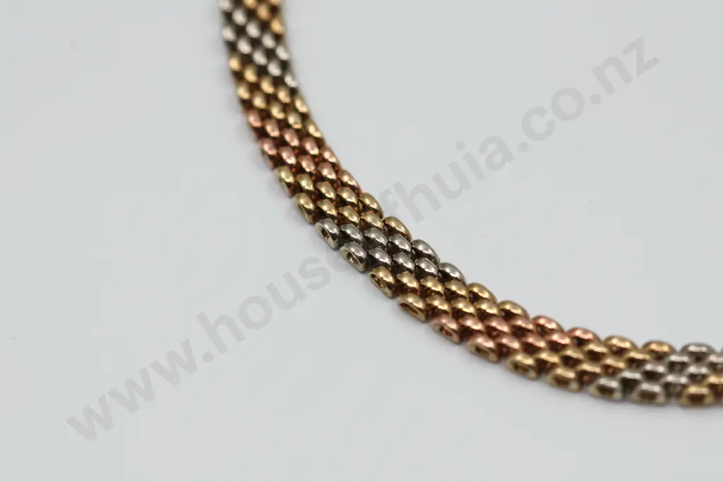 Fine Tri-Colour 9ct Gold Chain 3 Row Chain Link Necklace Image 1++