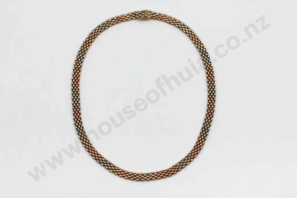 Fine Tri-Colour 9ct Gold Chain 3 Row Chain Link Necklace Image 1++