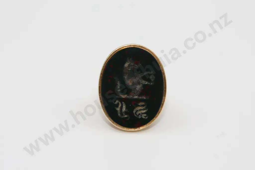 Antique Bloodstone Carved Rearing Dog 15ct Gold Fob Pendant Image 1++