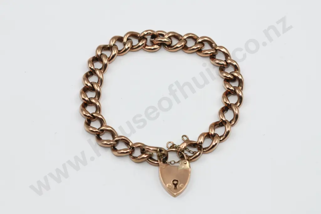 Antique 9ct Rose Gold Hollow Curb Link Bracelet A/F Image 1++