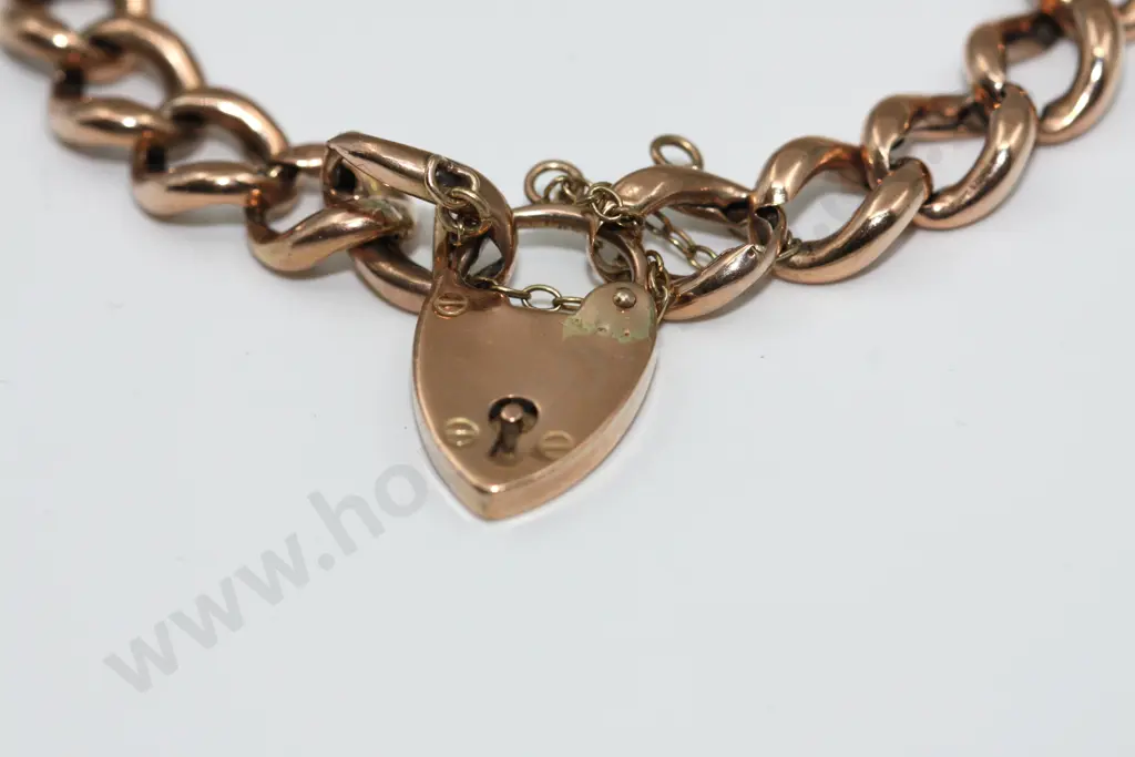 Antique 9ct Rose Gold Hollow Curb Link Bracelet A/F Image 1++