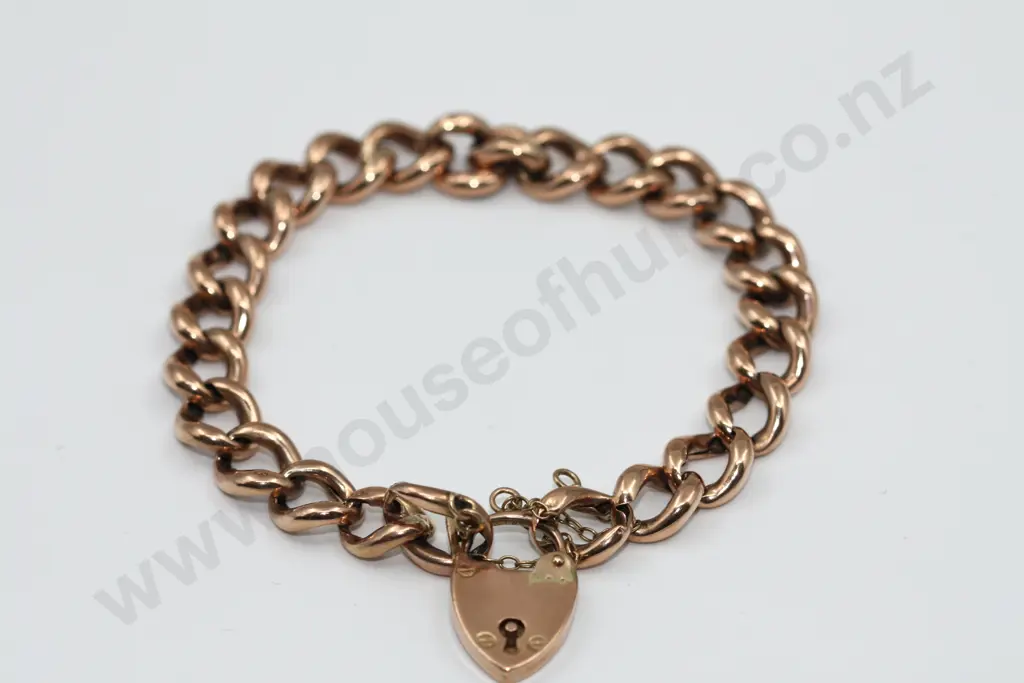 Antique 9ct Rose Gold Hollow Curb Link Bracelet A/F Image 1++