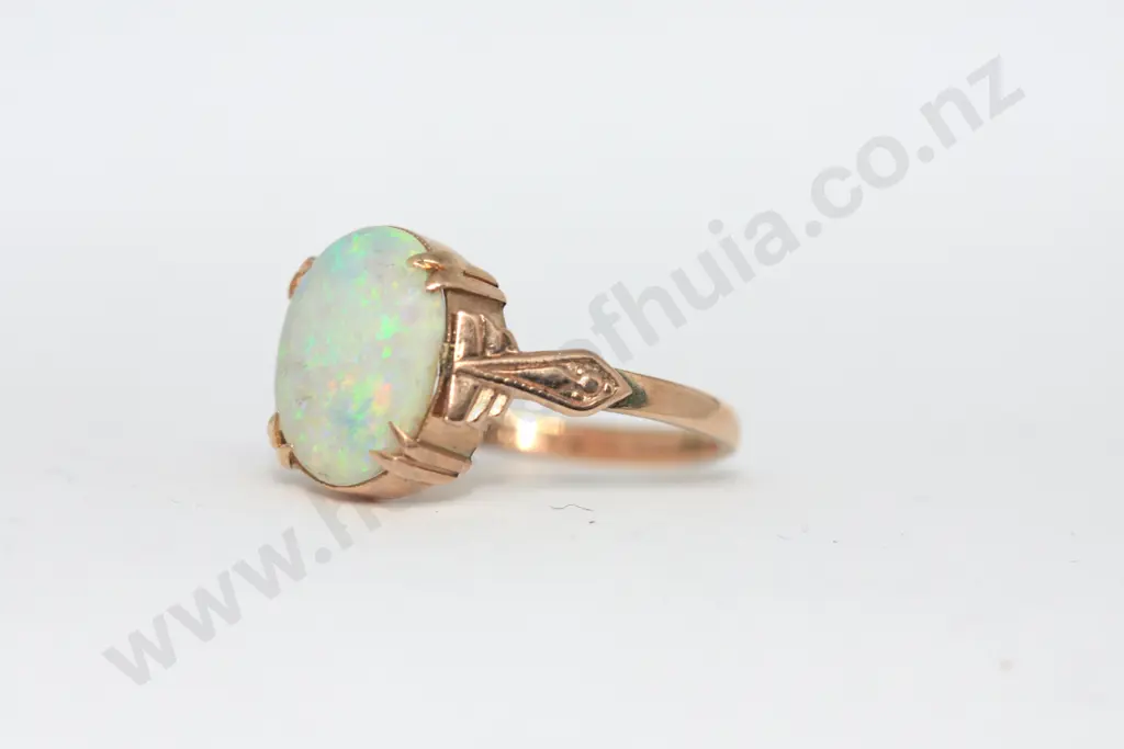 Antique Solid Opal (Great Colour) 9ct Rose Gold Ring Image 1++