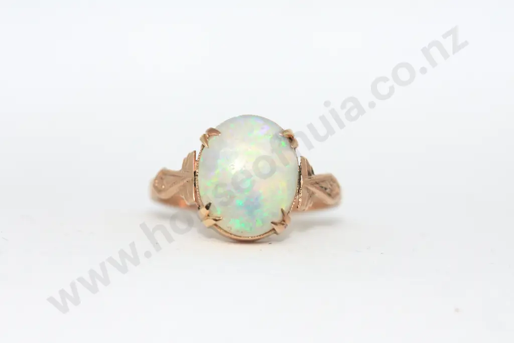 Antique Solid Opal (Great Colour) 9ct Rose Gold Ring Image 1++